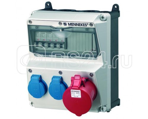 Комбинация розеток AMAXX 2хSCHUKO16А 1хСЕЕ32А5п с защитой 225х260х221мм IP44+вилка Power Top Extra черн./сер. MENNEKES 920011R Promo