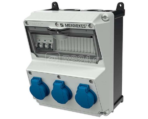 Комбинация розеток AMAXX 3хSCHUKO16А230В с защитой IP44 225х260х175мм черн./сер. Mennekes 920002