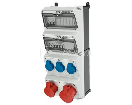 Комбинация розеток AMAXX 3хSCHUKO16А 1хСЕЕ16А5п 1хСЕЕ32А5п с защитой 225х520х221мм IP44 черн./сер. MENNEKES 940005R