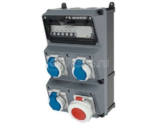 Комбинация розеток AMAXX 3хSCHUKO16А 1хСЕЕ16А5п с защитой 225х390х205мм черн./сер. IP67 Mennekes 930027