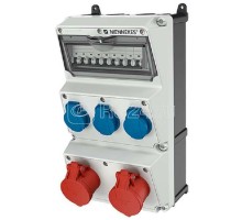Комбинация розеток AMAXX 3хSCHUKO16А 2хСЕЕ16А5п с защитой IP44 225х390х209мм черн./сер. Mennekes 930004