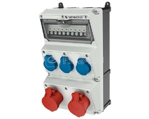Комбинация розеток AMAXX 3хSCHUKO16А 2хСЕЕ16А5п с защитой IP44 225х390х209мм черн./сер. Mennekes 930004