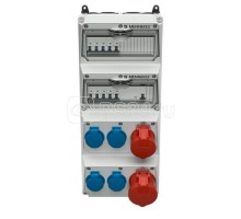Комбинация розеток AMAXX 4хSCHUKO16А 1хСЕЕ16А5п 1хСЕЕ32А5п с защитой IP44 225х520х221мм черн./сер. Mennekes 940007