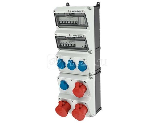 Комбинация розеток AMAXX 4хSCHUKO16А 1хСЕЕ16А5п 2хСЕЕ32А5п с защитой IP44 225х650х209мм черн./сер. Mennekes 950009