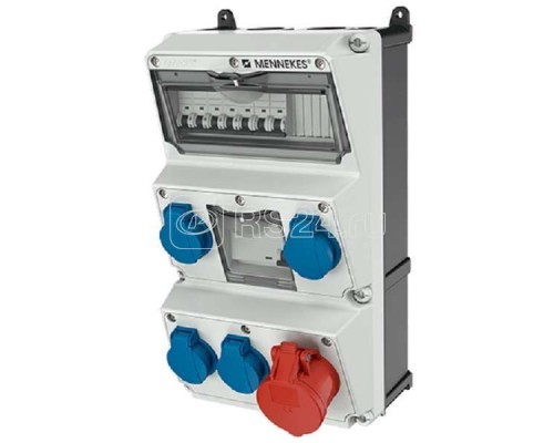 Комбинация розеток AMAXX 4хSCHUKO16А 1хСЕЕ16А5п с защитой IP44 225х390х209мм черн./сер. Mennekes 930019