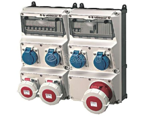 Комбинация розеток AMAXX 4хSCHUKO16А 1хСЕЕ16А 1хСЕЕ32А 1хСЕЕ63А с защитой IP67 450х390х248мм черн./сер. Mennekes 900003