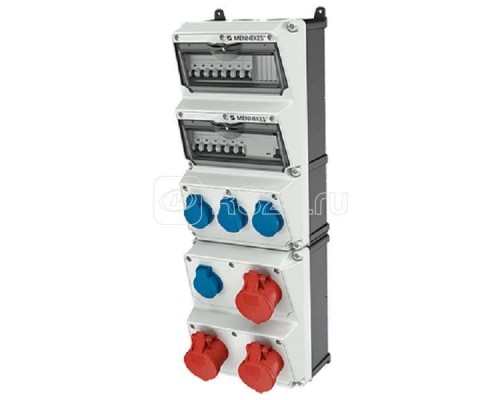 Комбинация розеток AMAXX 4хSCHUKO16А 3хСЕЕ16А5п с защитой IP44 225х650х209мм черн./сер. Mennekes 950003