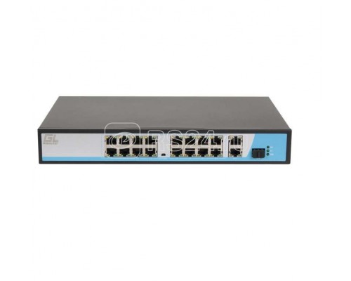 Коммутатор неуправляемый 16PoE(802.3af) порта 10/100Мбит/с до 250м cat6 2х1000Mбит/с+1хSFP 300Вт GIGALINK GL-SW-F005-16P