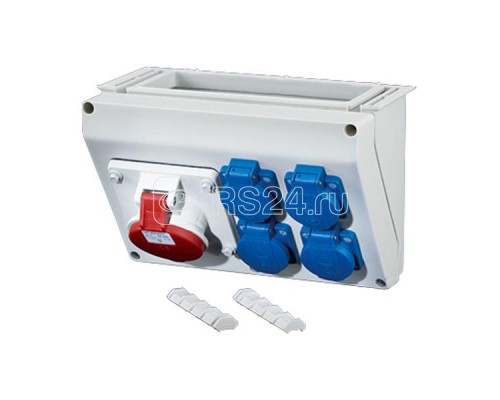 Консоль угловая с разъмами СЕЕ 1х16А5п6ч и Schuko 4х16А 270х180х163мм PC IP44 FP CB 216 сер. HENSEL 68000141