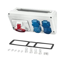 Консоль угловой с разъмами СЕЕ 1х16А5п6ч400В и Schuko 4х16А 300х150х170 PC IP44 Mi CB 16 сер. HENSEL 20001088