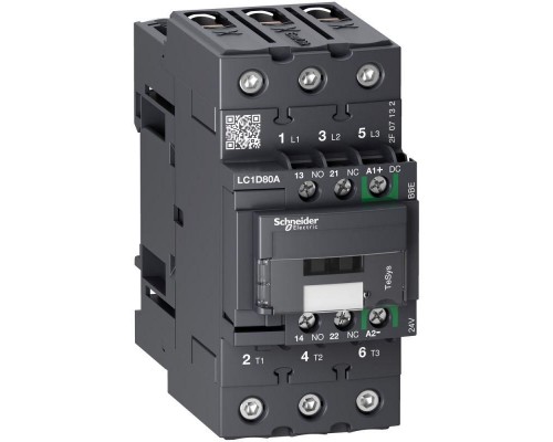 Контактор 3п EVERLINK AC3 440В 80А пружинный зажим; катушка управления 24В DC SchE LC1D80ABBE