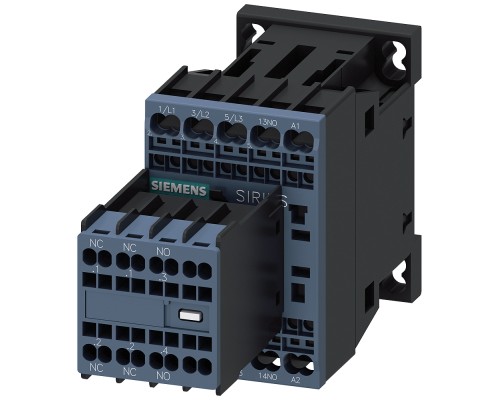 Контактор AC-3 3п 5.5кВт/400В 2NO+2NC AC 230В 50/60Гц типоразмер S00 пруж. клеммы схемн. переключатель AUX Siemens 3RT20172AP04