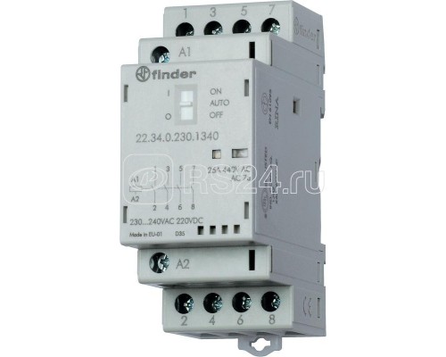 Контактор модульный 2NO + 2NC 25А AgNi 230В АС/DC 35мм IP20 опции: мех. индикатор + LED FINDER 223402301620
