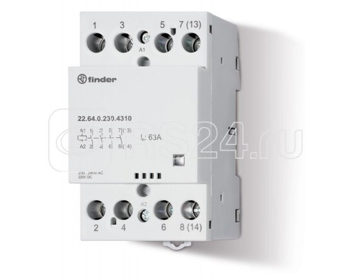 Контактор модульный 2NO + 2NC 63А AgSnO2 230В АС/DC 53.5мм IP20 опции: мех. индикатор FINDER 226402304610