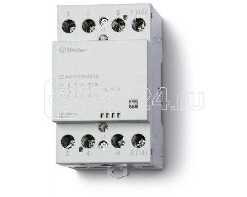Контактор модульный 4NO 40А AgSnO2 24В AC/DC 53.5мм IP20 опции: мех. индикатор FINDER 224400244310PAS