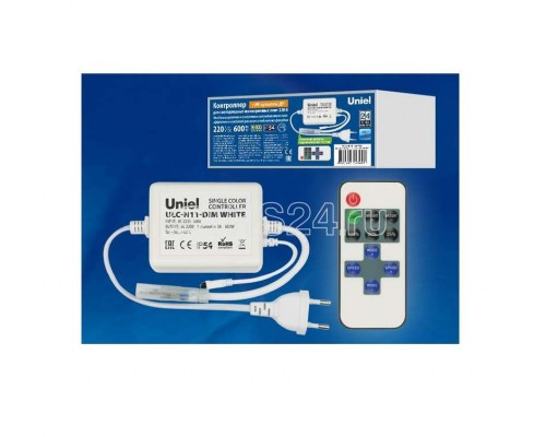 Контроллер ULC-N11-DIM WHITE для управления светодиод. одноцветными ULS-2835 лентами 220В 1 вых. 600Вт с пультом ДУ ИК Uniel UL-00002277