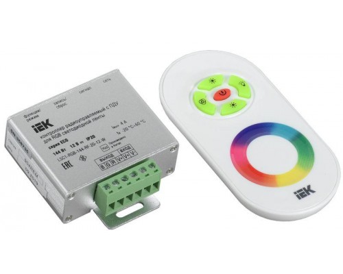 Контроллер с ПДУ радио RGB 3 канала 12В 4А 144Вт белый ИЭК LSC1-RGB-144-RF-20-12-W
