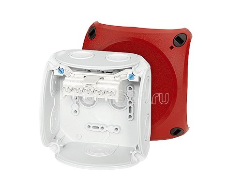Коробка DK 0402 R 104х104х70 7+1 мемб. вводов 5-пол.кл. 0.75-4кв.мм сер./красн. PP IP66 HENSEL 62000038