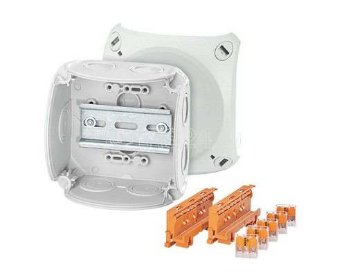 Коробка DK 0404 W 104х104х70мм 7+1 мембр. 5-пол.кл.Wago 221-500 3х0.14-4 (f/sol) сер. PP IP66 HENSEL 62000232