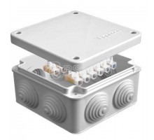 Коробка распределительная ОП 105х105х56мм IP54 с клемм. 7 выходов 4 гермоввода 10А 12 контактов крышка на винтах сер. Epplast 110044