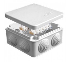 Коробка распределительная ОП 105х105х56мм IP54 с клемм. 7 выходов 4 гермоввода 10А 12 контактов крышка защелкивающаяся сер. Epplast 100014