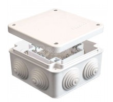 Коробка распределительная ОП 105х105х56мм IP54 с клемм. 7 выходов 4 гермоввода 16А 24 контакта. крышка на винтах бел. Epplast 110057