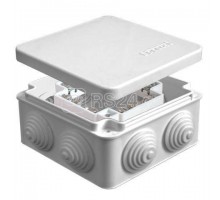 Коробка распределительная ОП 105х105х56мм IP54 с клемм. 7 выходов 4 гермоввода 16А 24 контакта крышка защелкивающаяся сер. Epplast 100028