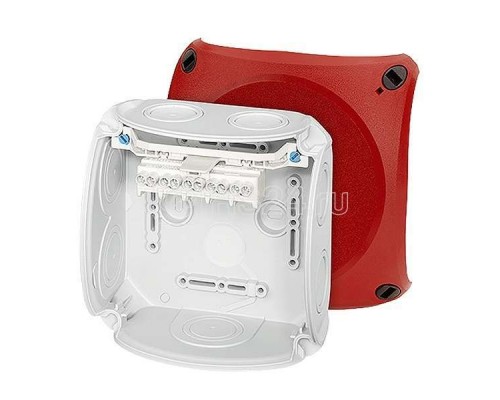 Коробка распределительная ОП 130х130х77мм PP IP66 DK 0604 клеммы 1.5-6кв.мм R 7+1 мемб. ввод. 5п сер./красн. HENSEL 62000040