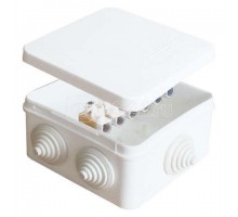 Коробка распределительная ОП 84х84х45мм IP54 с клемм. 7 выходов 3 гермоввода 10А 6 контактов крышка защелкивающаяся бел. Epplast 120073