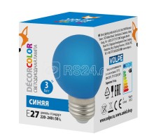 Лампа декоративная светодиод. LED-G60-3W/BLUE/E27/FR/С Шармат упак. картон син. Volpe UL-00006957