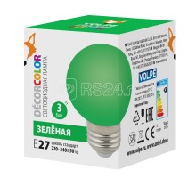 Лампа декоративная светодиод. LED-G60-3W/GREEN/E27/FR/С Шармат упак. картон зел. Volpe UL-00006958