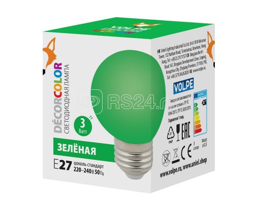 Лампа декоративная светодиод. LED-G60-3W/GREEN/E27/FR/С Шармат упак. картон зел. Volpe UL-00006958