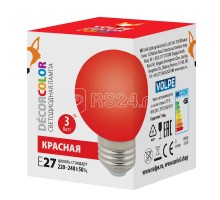 Лампа декоративная светодиод. LED-G60-3W/RED/E27/FR/С Шармат упак. картон красн. Volpe UL-00006959