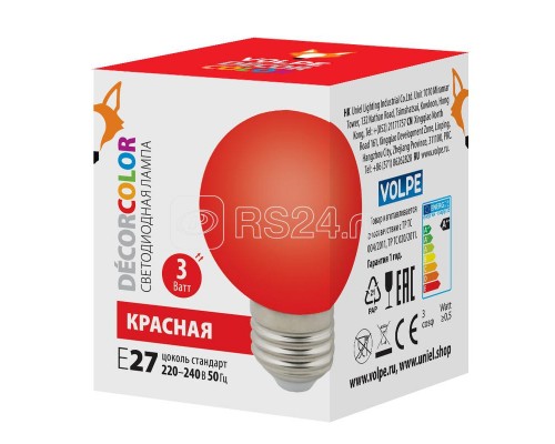 Лампа декоративная светодиод. LED-G60-3W/RED/E27/FR/С Шармат упак. картон красн. Volpe UL-00006959