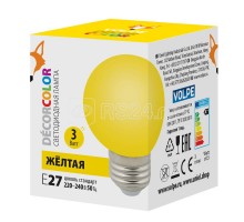 Лампа декоративная светодиод. LED-G60-3W/YELLOW/E27/FR/С Шармат упак. картон желт. Volpe UL-00006961