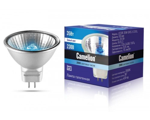 Лампа галогенная JCDR 35Вт 220В 50мм COOL с защ. стеклом Camelion 11469