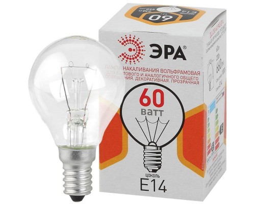 Лампа накаливания ДШ 60-230-E14-CL 60Вт шар (P45) 230В Е14 ЭРА Б0039138