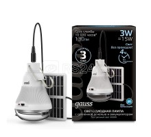 Лампа светодиодная A60 3Вт 130лм 4000К с солнечной панелью Gauss 902102203