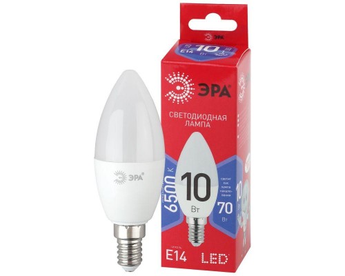 Лампа светодиодная B35-10W-865-E14 R (диод свеча 10Вт хол E14) (10/100/3500) ЭРА Б0045337