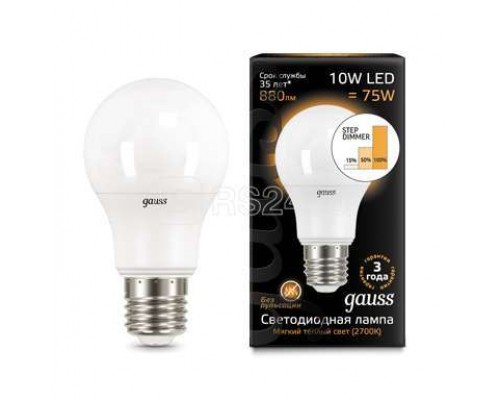 Лампа светодиодная Black A60 10Вт 2700К E27 step dimmable диммир. Gauss 102502110-S