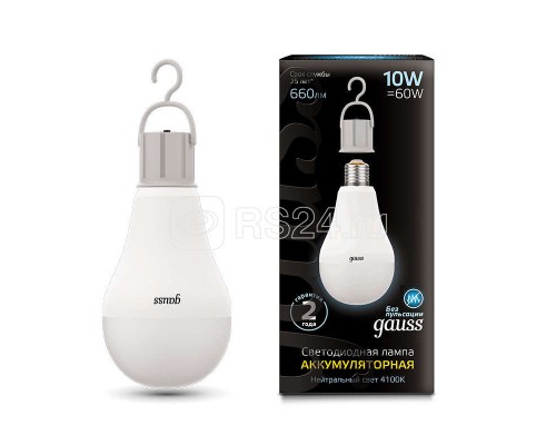 Лампа светодиодная Black A60 10Вт 4100К E27 660Лм с Li-Ion аккумулятором Gauss 102402200