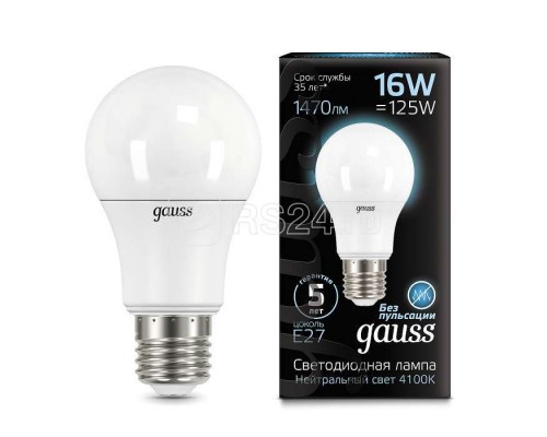Лампа светодиодная Black A60 16Вт E27 4100К Gauss 102502216