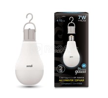 Лампа светодиодная Black A60 7Вт 4100К E27 470Лм с Li-Ion аккумулятором Gauss 102402207