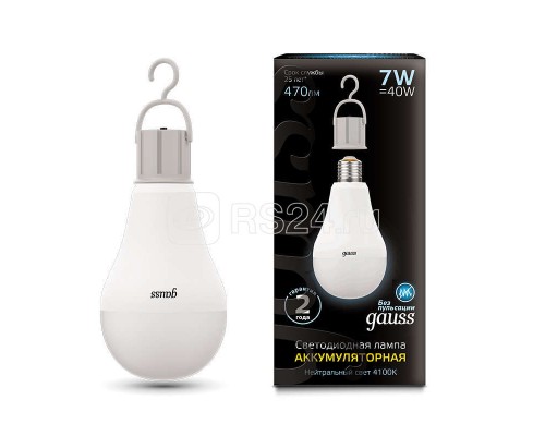 Лампа светодиодная Black A60 7Вт 4100К E27 470Лм с Li-Ion аккумулятором Gauss 102402207