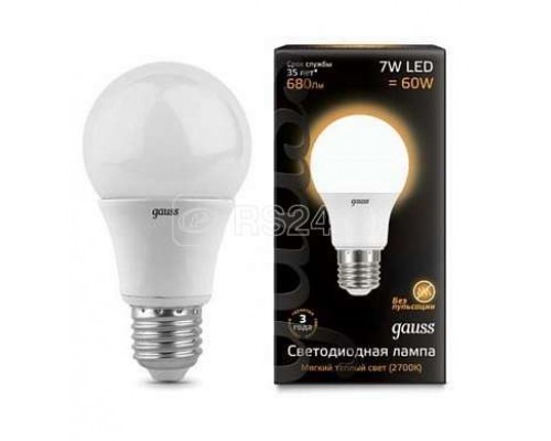 Лампа светодиодная Black A60 7Вт грушевидная 3000К тепл. бел. E27 680лм 150-265В Gauss 102502107