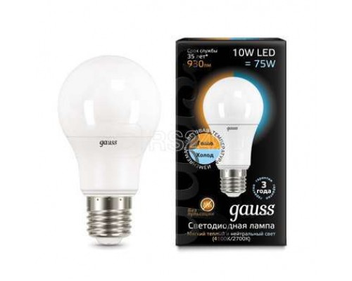 Лампа светодиодная Black A60 E27 10Вт 2700К/4100К CTC Gauss 102502110-T