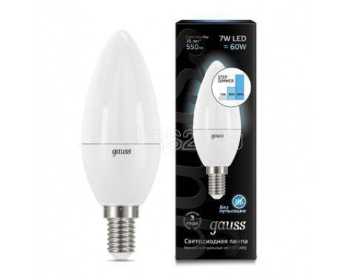 Лампа светодиодная Black Candle 7Вт E14 4100К step dimmable диммир. Gauss 103101207-S