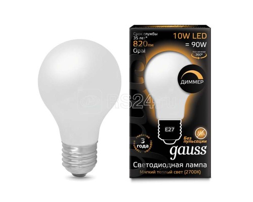 Лампа светодиодная Black Filament A60 E27 10Вт 2700К OPAL диммир. Gauss 102202110-D