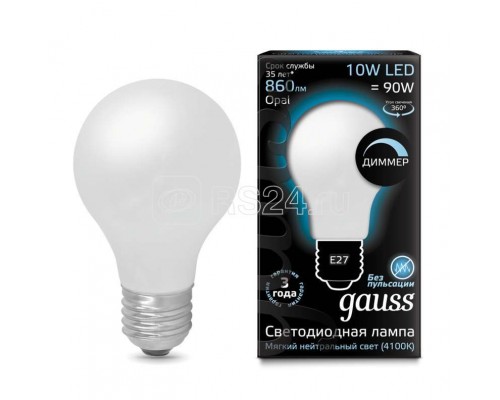 Лампа светодиодная Black Filament A60 E27 10Вт 4100К OPAL диммир. Gauss 102202210-D