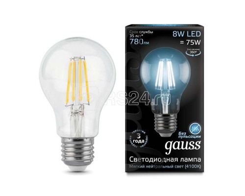 Лампа светодиодная Black Filament A60 E27 8Вт 4100К Gauss 102802208